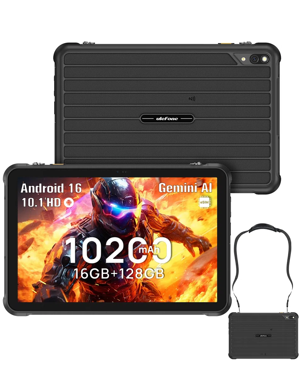 Ulefone Rugking Pad 2 Pro Tablette Incassable Android16, 16Go+128Go/TF 2TB eSIM 10200mAh Tablette,10.1pouces 8+48MP IP68K/IP69K, 90Hz Dual SIM 4G/GPS/NFC/OTG, Sangle avec Boucle Offerte Noir