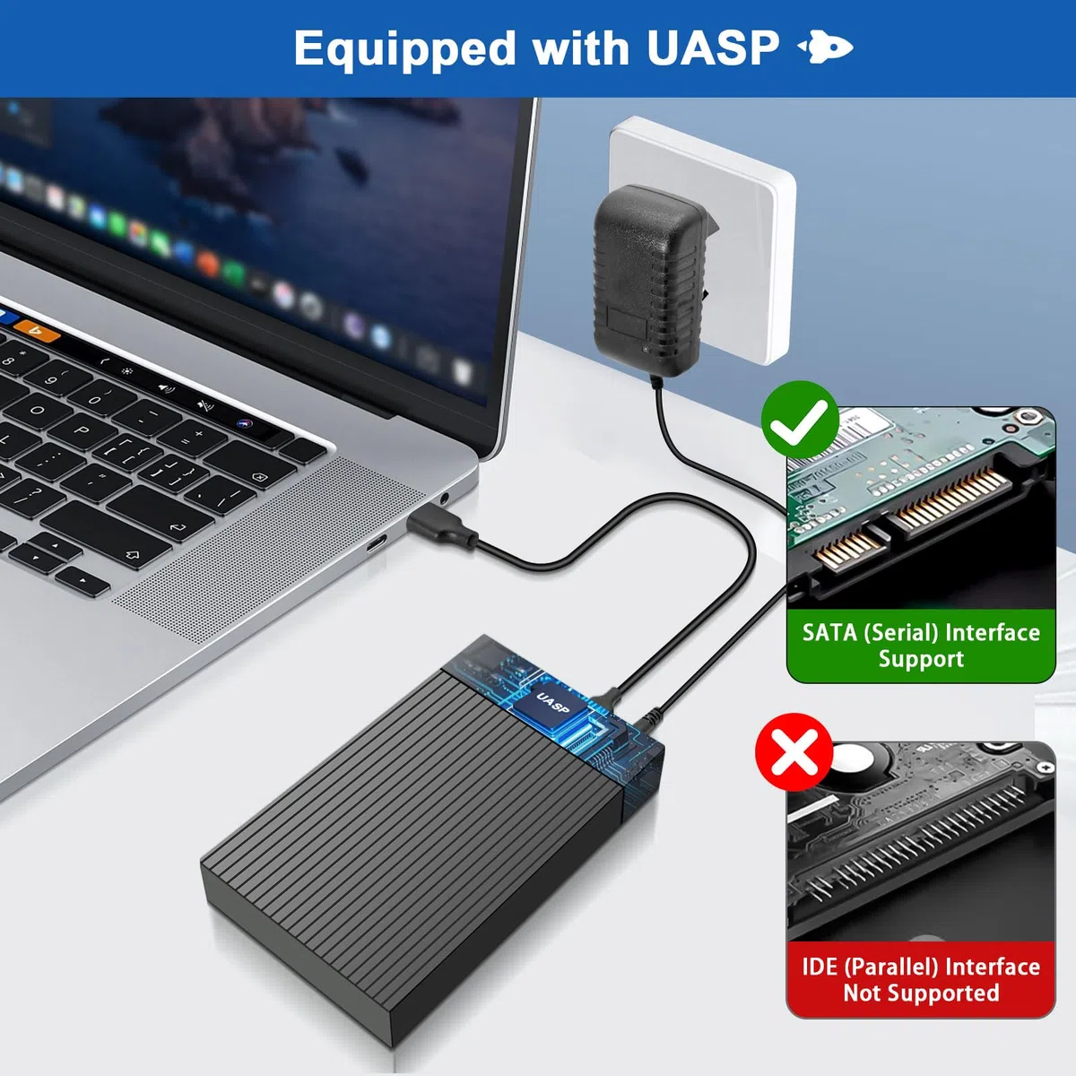 Boitier Disque Dur 3.5, 6Gbps Station d'accueil pour Disque Dur USB 3.0 SATA HDD pour DisqueDur SATA 2,5"/3,5" SATAHDD/SSD, Adaptateur DisqueDur avec Adaptateur Secteur 12 V/2 A, UASP