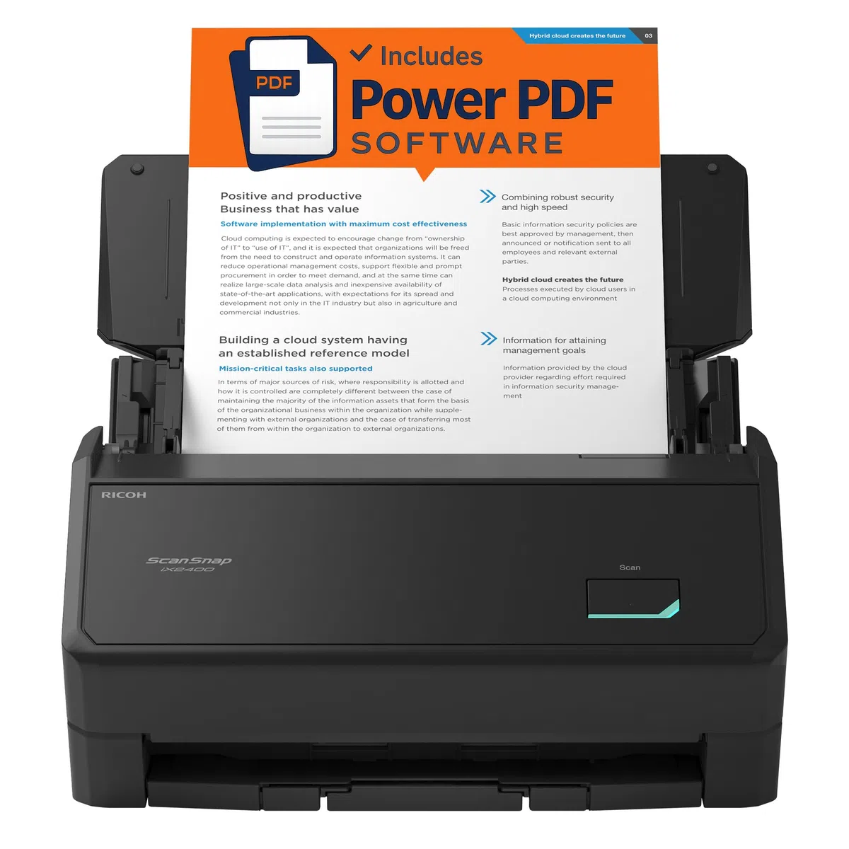 ScanSnap iX2400 Scanner de documents A4 Noir – Comprend un logiciel Kofax Power PDF 4.0 – Duplex 45 ppm, chargeur automatique de documents, USB 3.2, scanner de bureau haute résolution