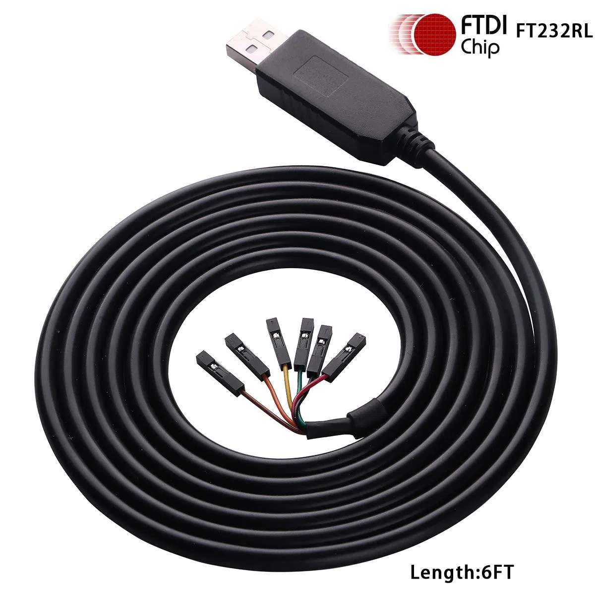 USB vers TTL 5v Logique Niveau 6 broches 1'' Dupont femelle En-tête de débogage Console Série Câble FTDI Puce (Niveau logique 5,0V, 6 broches 2,54 mm Header Dupont unique)