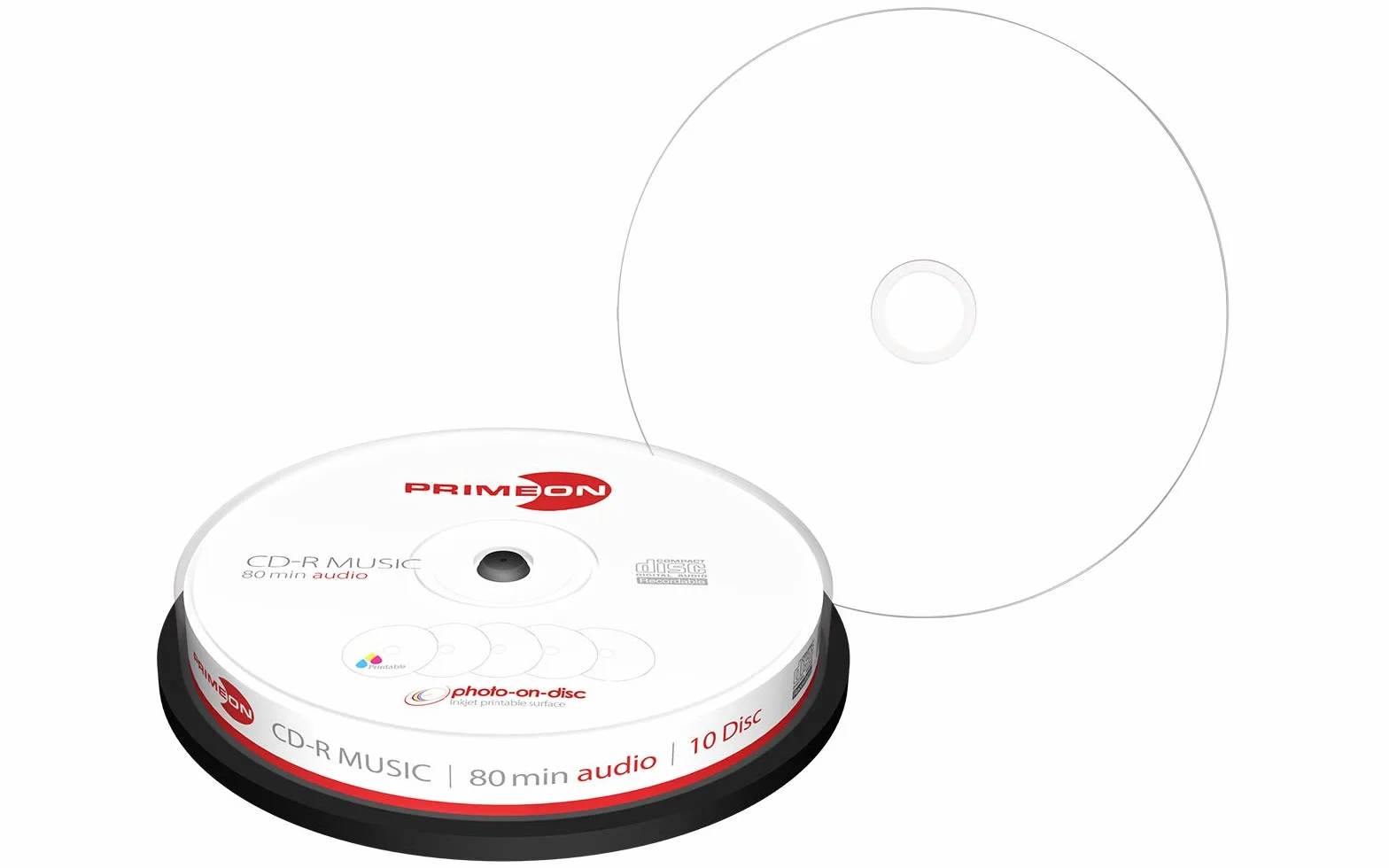 Primeon Lot de 10 CD Vierges, Blancs, 700 Mo, 120 mm, 80 Min, 52 X 2761111