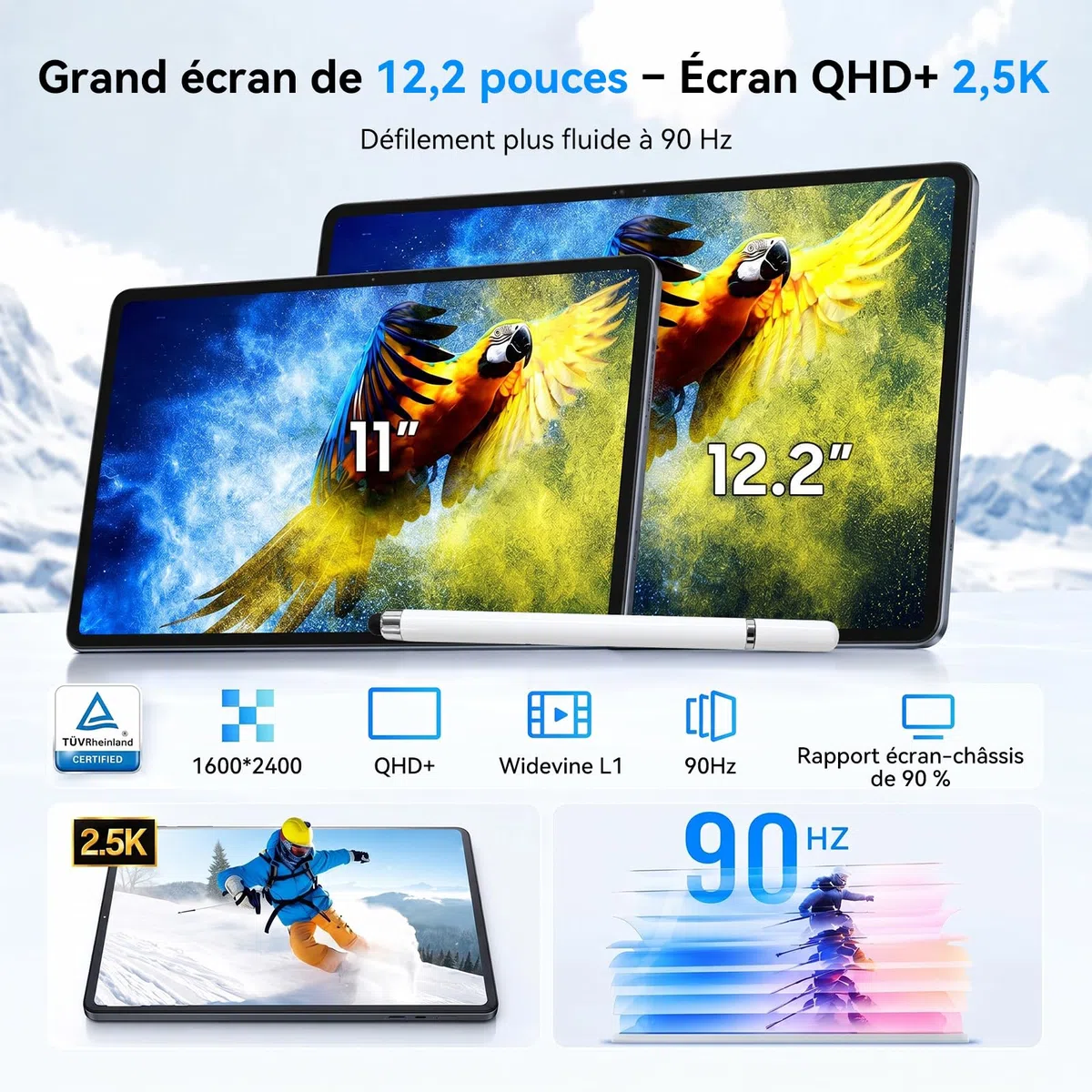 TABWEE 12 Pouces Tablette avec Clavier, 48 Go+256 Go, 10000 mAh