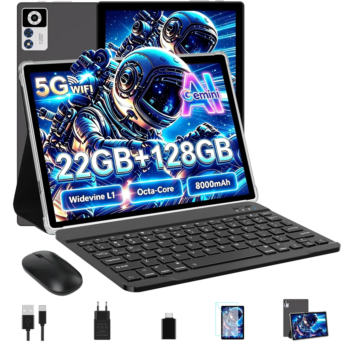 ZIOVO Tablette Android 14 Tablette 10 Pouces,22GoRAM+128Go ROM (1To TF),Widevine L1|8000mAh| Octa-Core|2.0GHz| 5G WiFi| BT 5.0| 5+8MP, Tablette Tactile avec Clavier et Souris-Noir