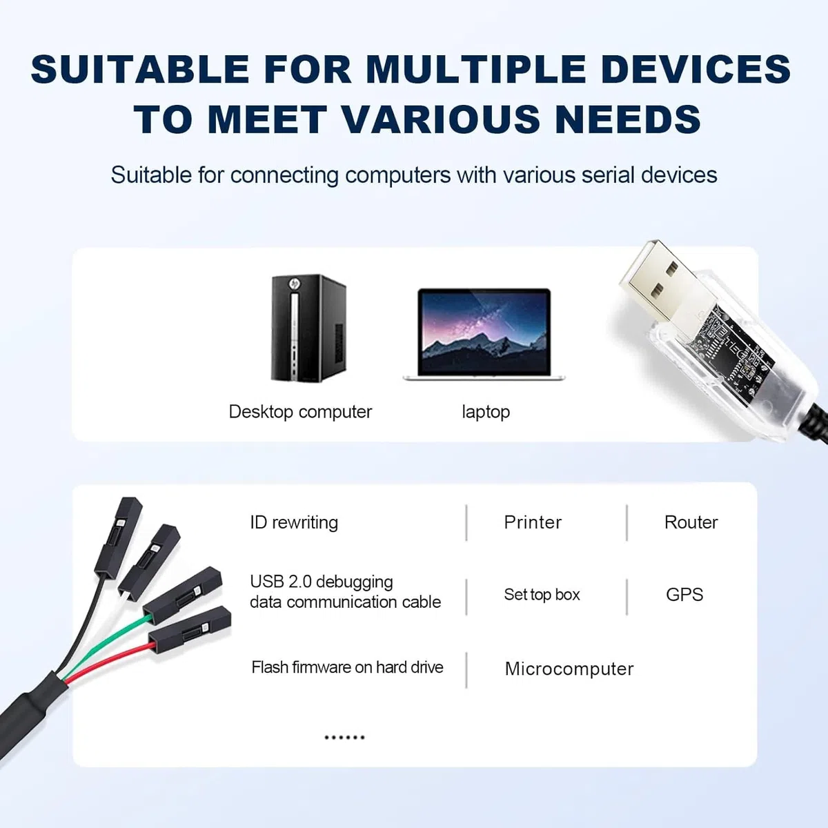 DTECH Adaptateur USB vers TTL 3,3 V 4 broches USB vers UART câble de débogage puce prolific indicateurs LED PL2303 IC convertisseur série sortie 3,3 V pour Windows 11 10 8 7 XP Mac Linux Programmation