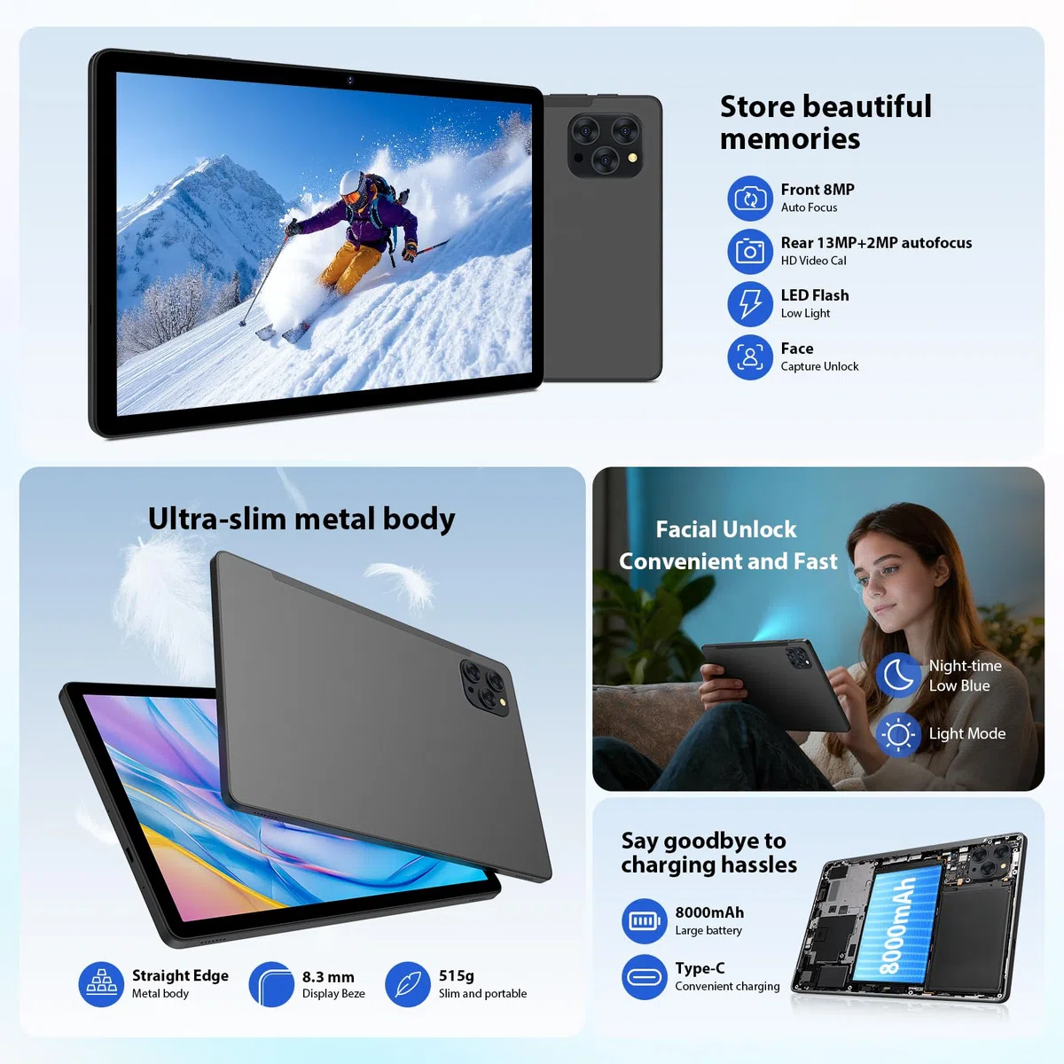 Tablette 11 Pouces Android 16 Tablet Tactile avec 5G WLAN,Octa-Core,36GB+256GB/TF 1TB/8000mAh/13MP+8MP/GPS/GMS,BT5,Tablette avec Clavier,Noir