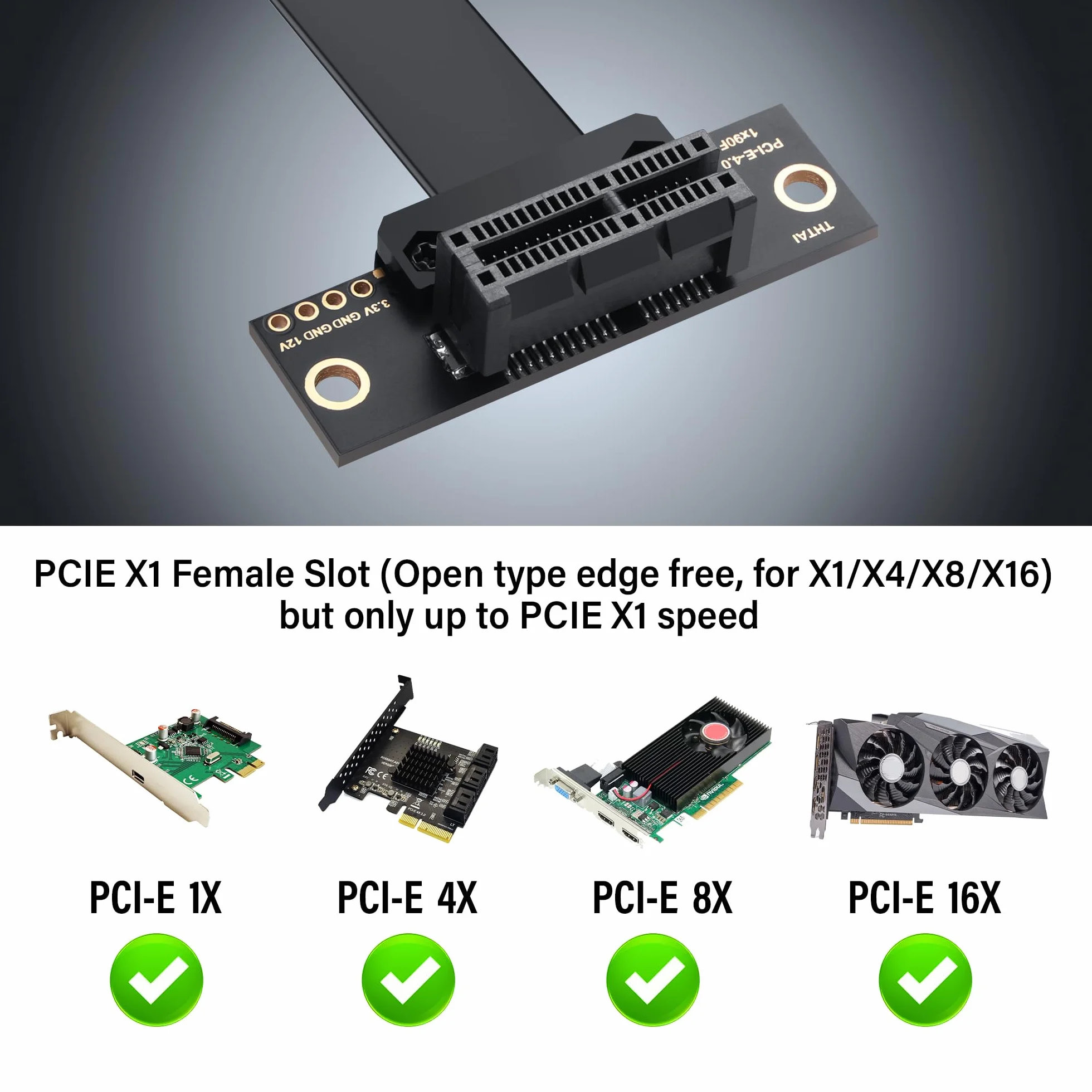 SinLoon Câble d'extension PCIe 4.0 X1 90 degrés PCI-E 1 x mâle vers femelle (50 cm)