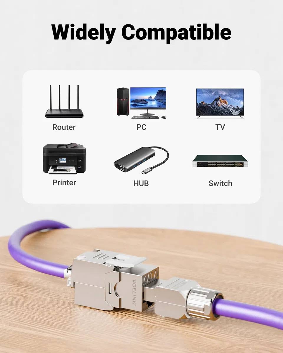 VCELINK 4X Module CAT7 Keystone RJ45 Femelle sans Outil LSA, pour Câble LAN 10 Gbit/s à 600 MHz AWG 22-24 & PoE, Entièrement Blindé, pour Panneau de Brassage et Prise Réseau