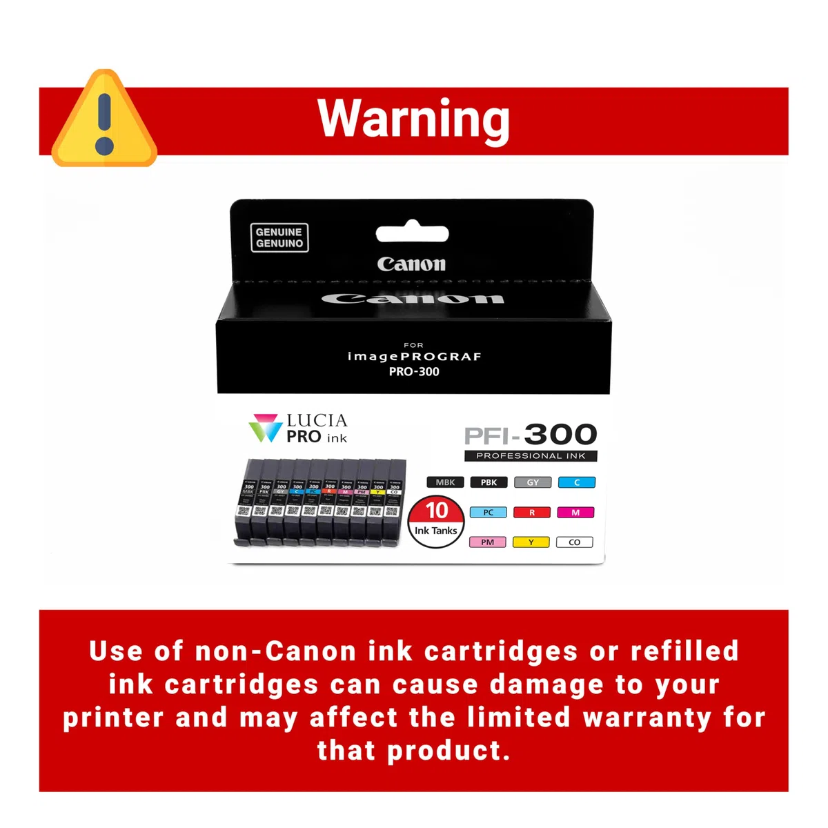Canon Encre PFI-300 Lucia Pro, 10 Cartouches d'Encre Réservoirs, Compatible avec Imprimante imagePROGRAF PRO-300, Multicolore, Standard (4192C007)