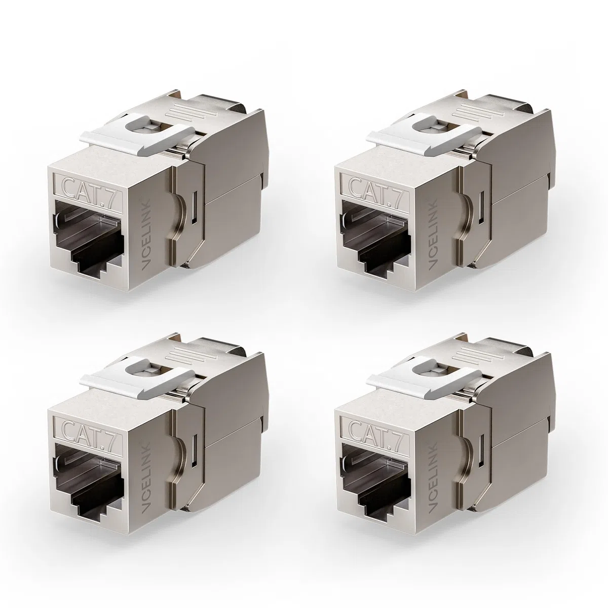 VCELINK 4X Module CAT7 Keystone RJ45 Femelle sans Outil LSA, pour Câble LAN 10 Gbit/s à 600 MHz AWG 22-24 & PoE, Entièrement Blindé, pour Panneau de Brassage et Prise Réseau