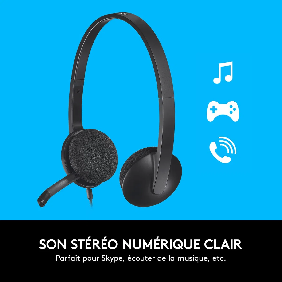 Logitech H340 Casque Micro Filaire, Ecouteurs Stéréo avec Micro Rotatif Anti-Parasites, USB, PC/Mac/Portable/Chromebook - Noir