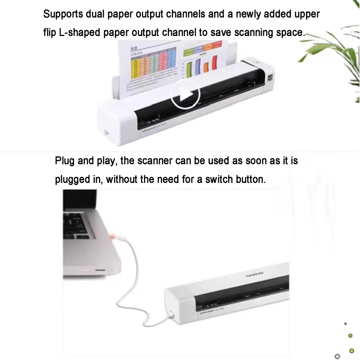 Scanner de documents A4 portable, recadrage automatique, Plug and Play, pour bureau, travail à domicile