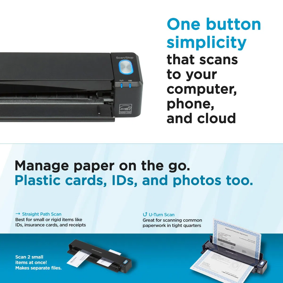 Fujitsu IX100 – Scanner Ã Plat 216 x 360 mm, CDF + Alimentation, Carte de Visite, enveloppes, Post Card (JPN), USB 2.0, Batterie, 5 – 35 °C