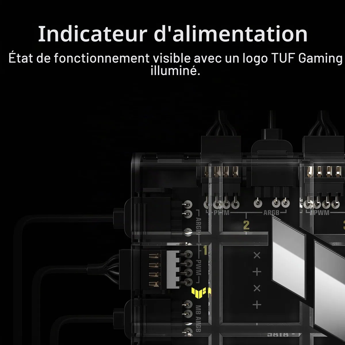 ASUS TUF Gaming ARGB PWM Hub de Ventilateur (6 Ports pour Ventilateur de boîtier PWM et contrôle ARGB, 2 Ports d'alimentation SATA, synchronise Le Refroidissement et Les Effets d'éclairage, Fixation