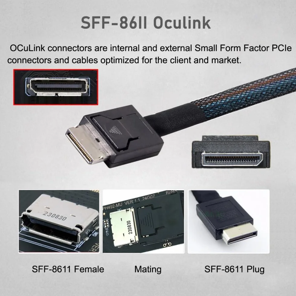 CY Câble hôte 2280 NGFF PCI-E4.0 M.2 M-key vers Oculink SFF-8612 SFF-8611 15 cm pour NVME U.2 SSD Egpu