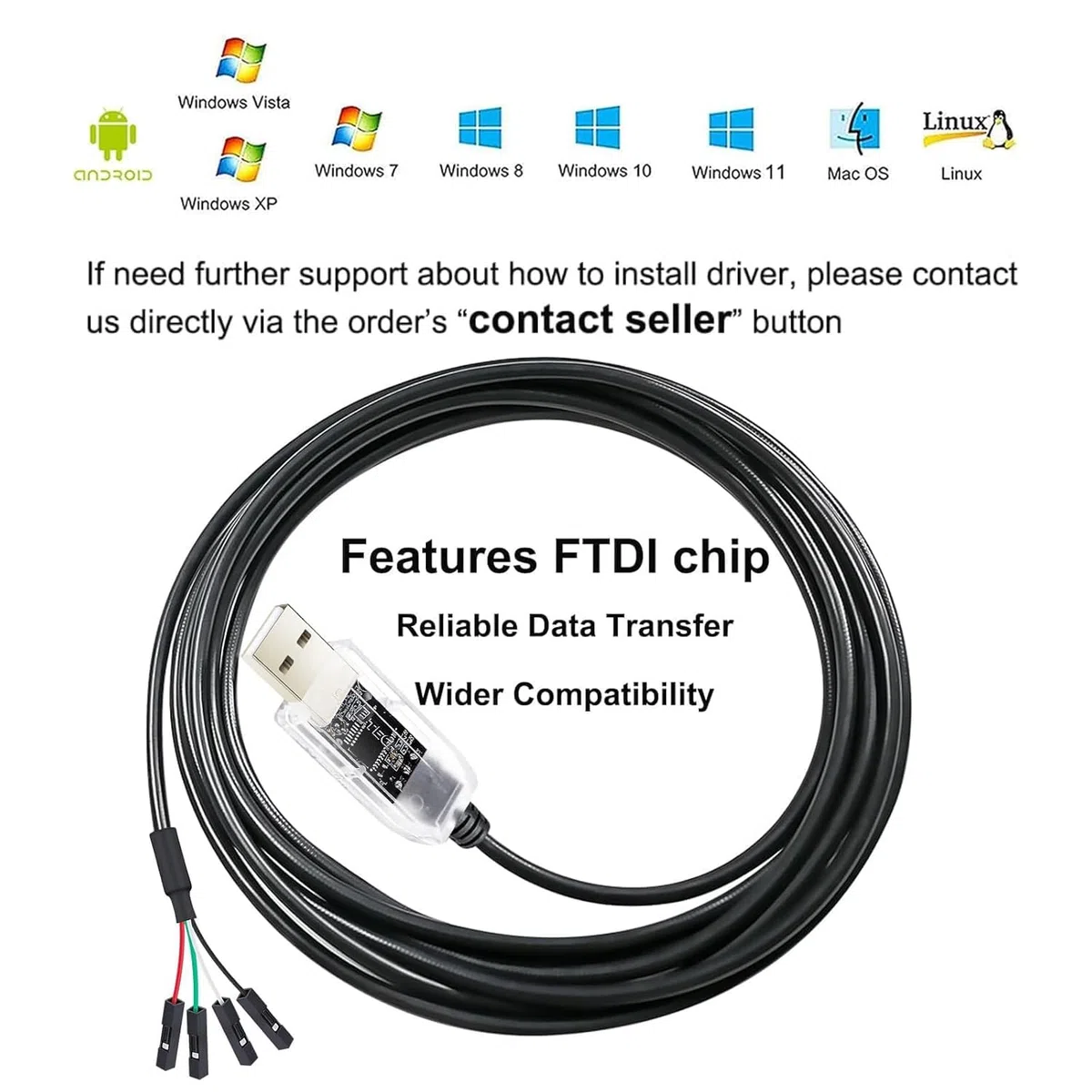 DTECH Adaptateur USB vers TTL 3,3 V 4 broches USB vers UART câble de débogage puce prolific indicateurs LED PL2303 IC convertisseur série sortie 3,3 V pour Windows 11 10 8 7 XP Mac Linux Programmation