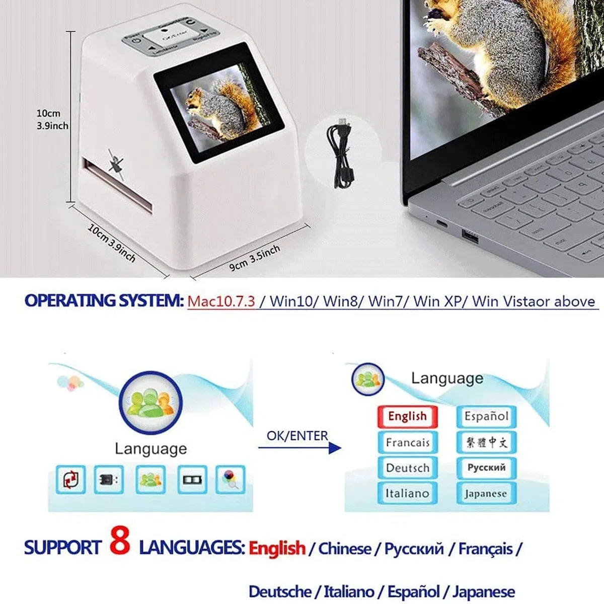 Scanner De Films Négatifs, Scanner De Films Et De Diapositives Numériques, Écran LCD 2,4", Convertit 135 110 126 Et Super 8 Films/Diapositives/négatifs en Photos Numériques JPEG