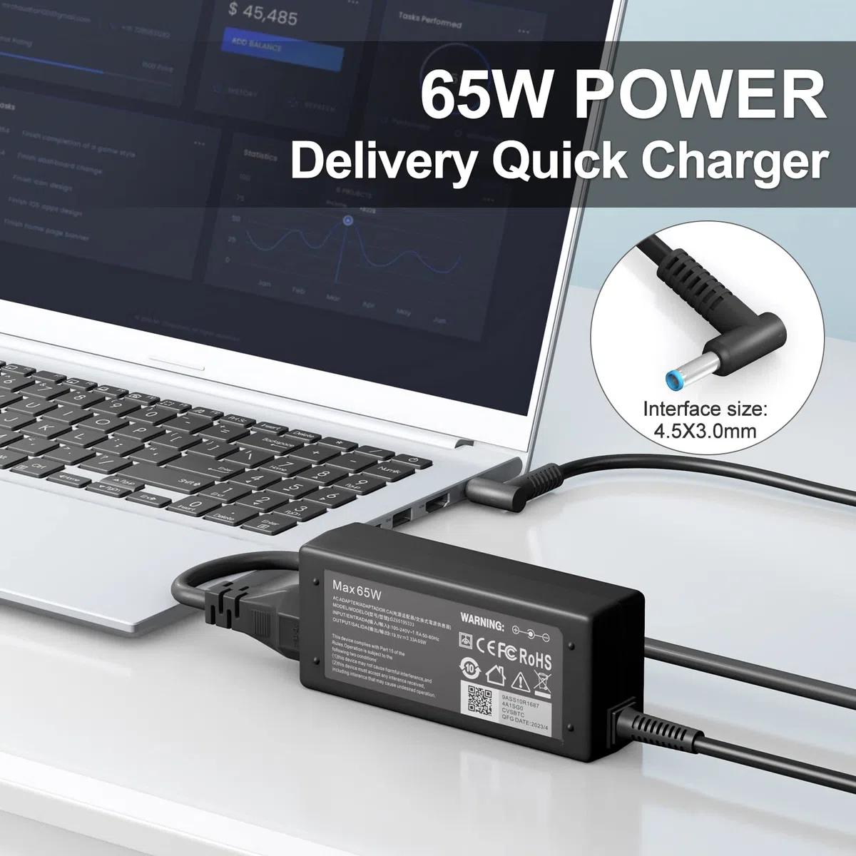 65W Chargeur HP Ordinateur Portable compatibles HP.Pavilion x360 11 13 14 15/ProBook 430 450 470 250 G3 G4 G5 G6 G7 G8/EliteBook 840 850/Notebook 15/Chromebook ZBook pour pc Adaptateur HP Chargeur