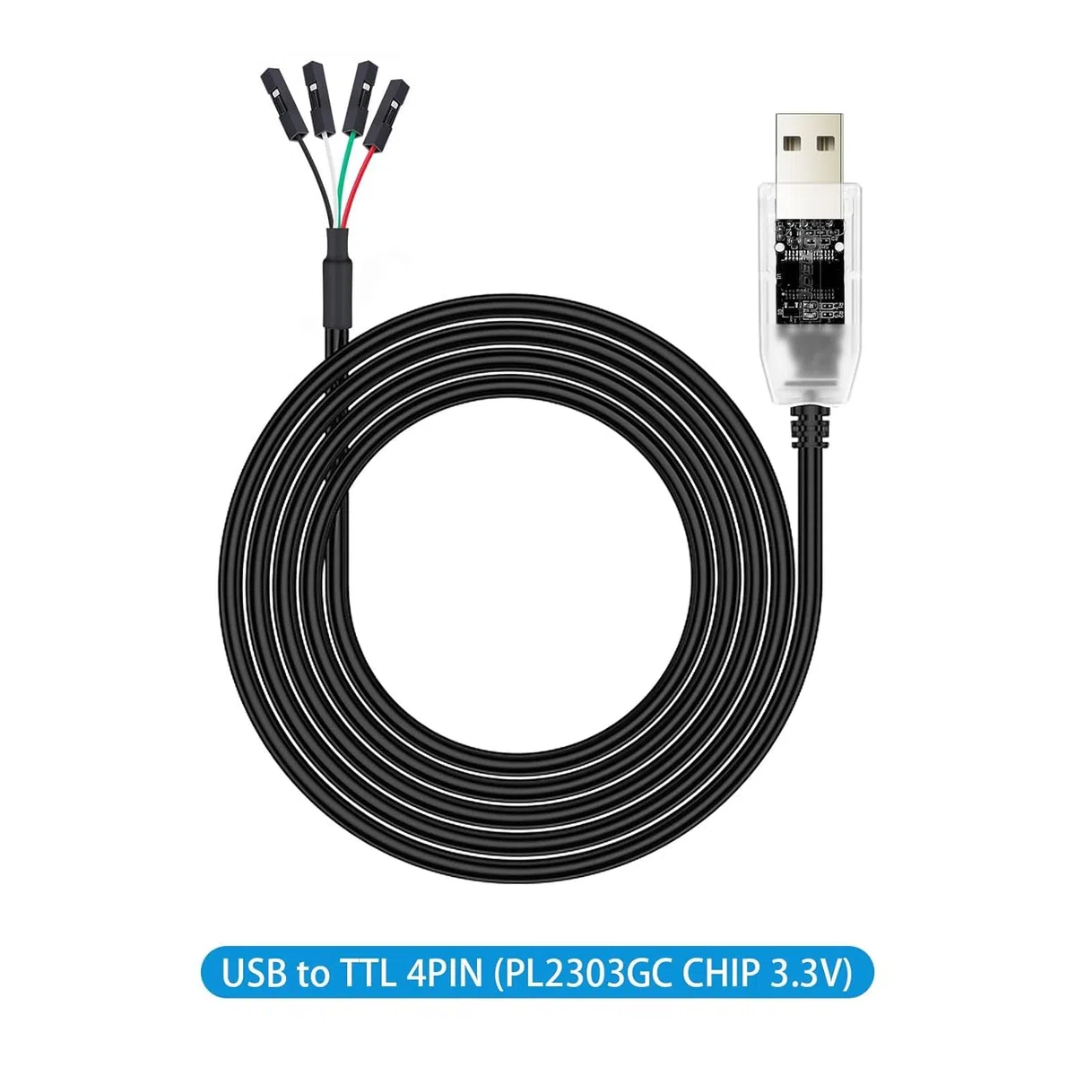 DTECH Adaptateur USB vers TTL 3,3 V 4 broches USB vers UART câble de débogage puce prolific indicateurs LED PL2303 IC convertisseur série sortie 3,3 V pour Windows 11 10 8 7 XP Mac Linux Programmation