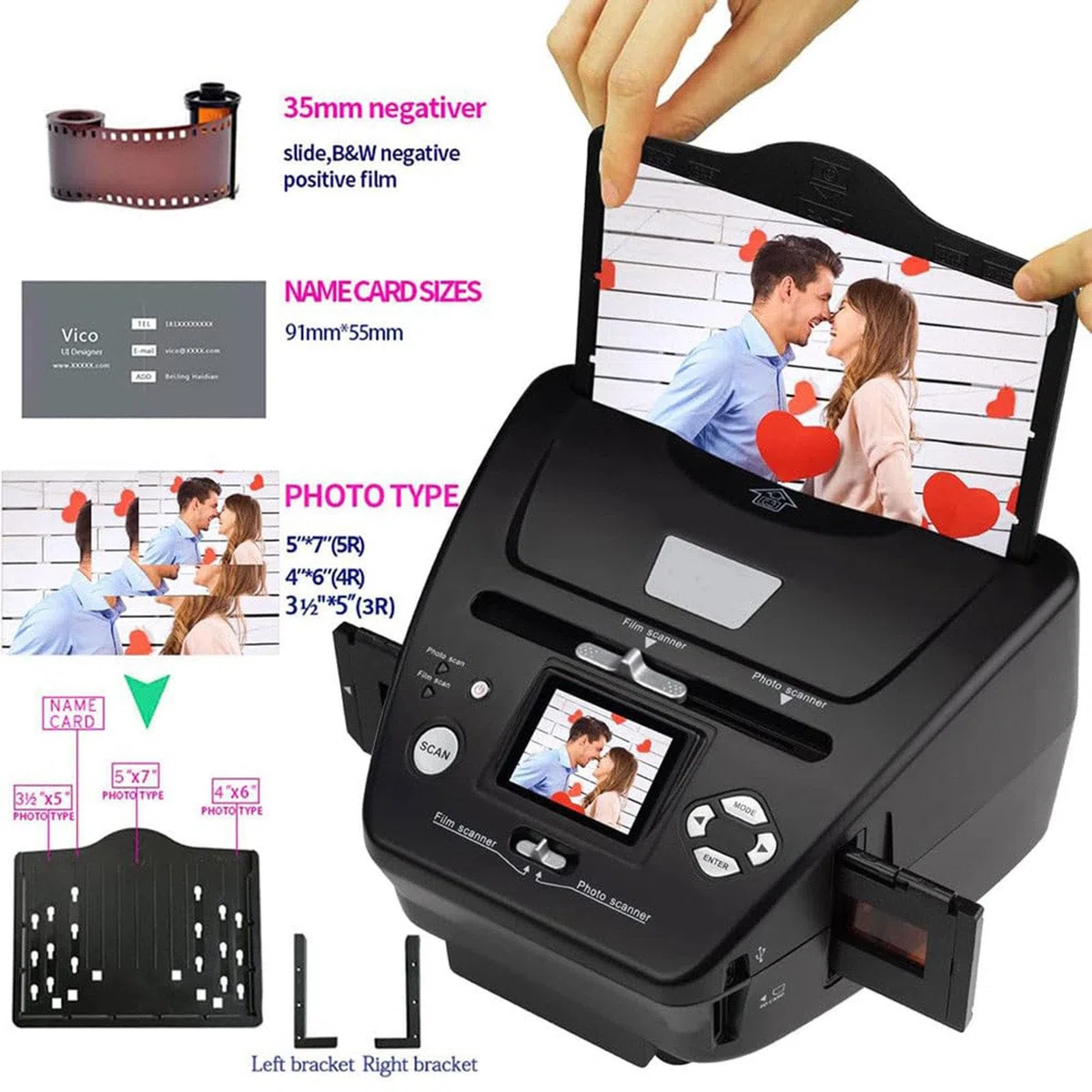 Scanner de Photos/Cartes de Visite/Film, Scanner numérique (3 * 5/4 * 6/5 * 7 Photos Papier), Scanner négatif + Logiciel Ocr de tri de Cartes de Visite