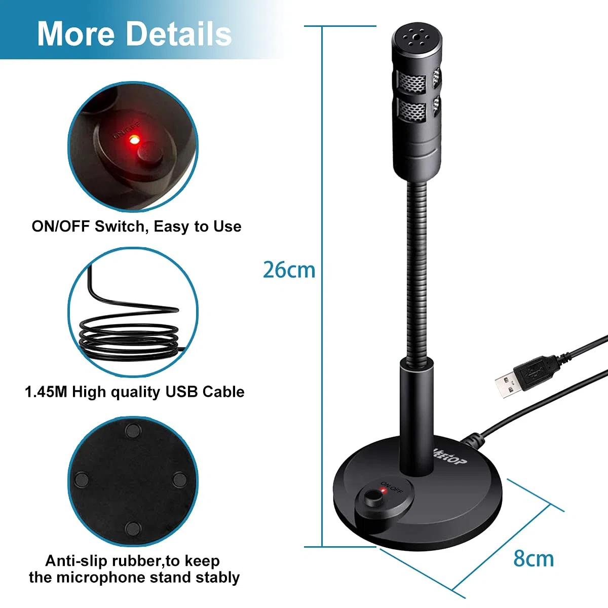 Veetop Micro PC USB pour Ordinateur, Micro Gaming - Microphone pour Vidéoconférence, Enregistrement Vocal, Podcasting, Skype, Youtube, Jeux, Streaming