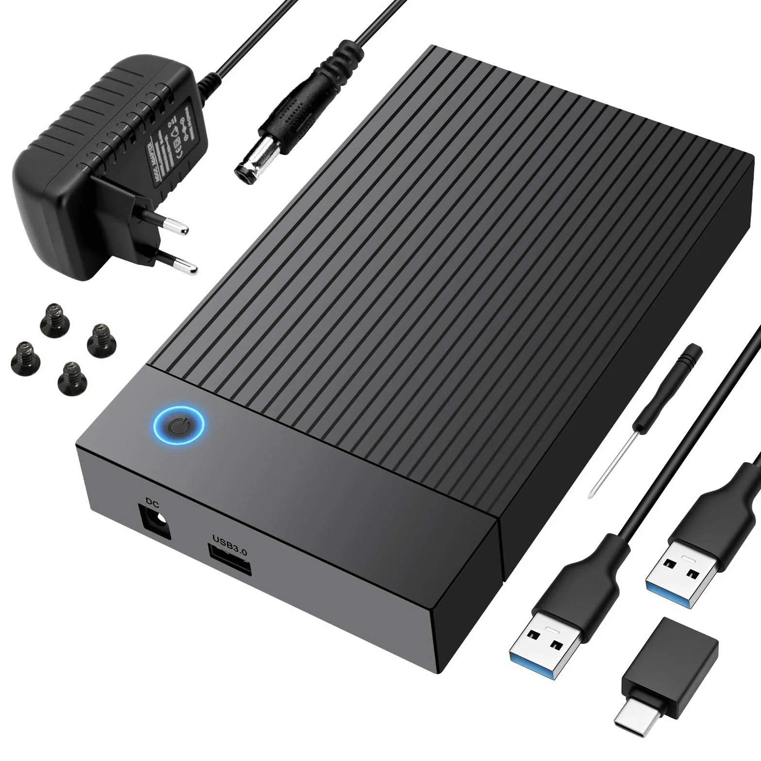 Boitier Disque Dur 3.5, 6Gbps Station d'accueil pour Disque Dur USB 3.0 SATA HDD pour DisqueDur SATA 2,5"/3,5" SATAHDD/SSD, Adaptateur DisqueDur avec Adaptateur Secteur 12 V/2 A, UASP