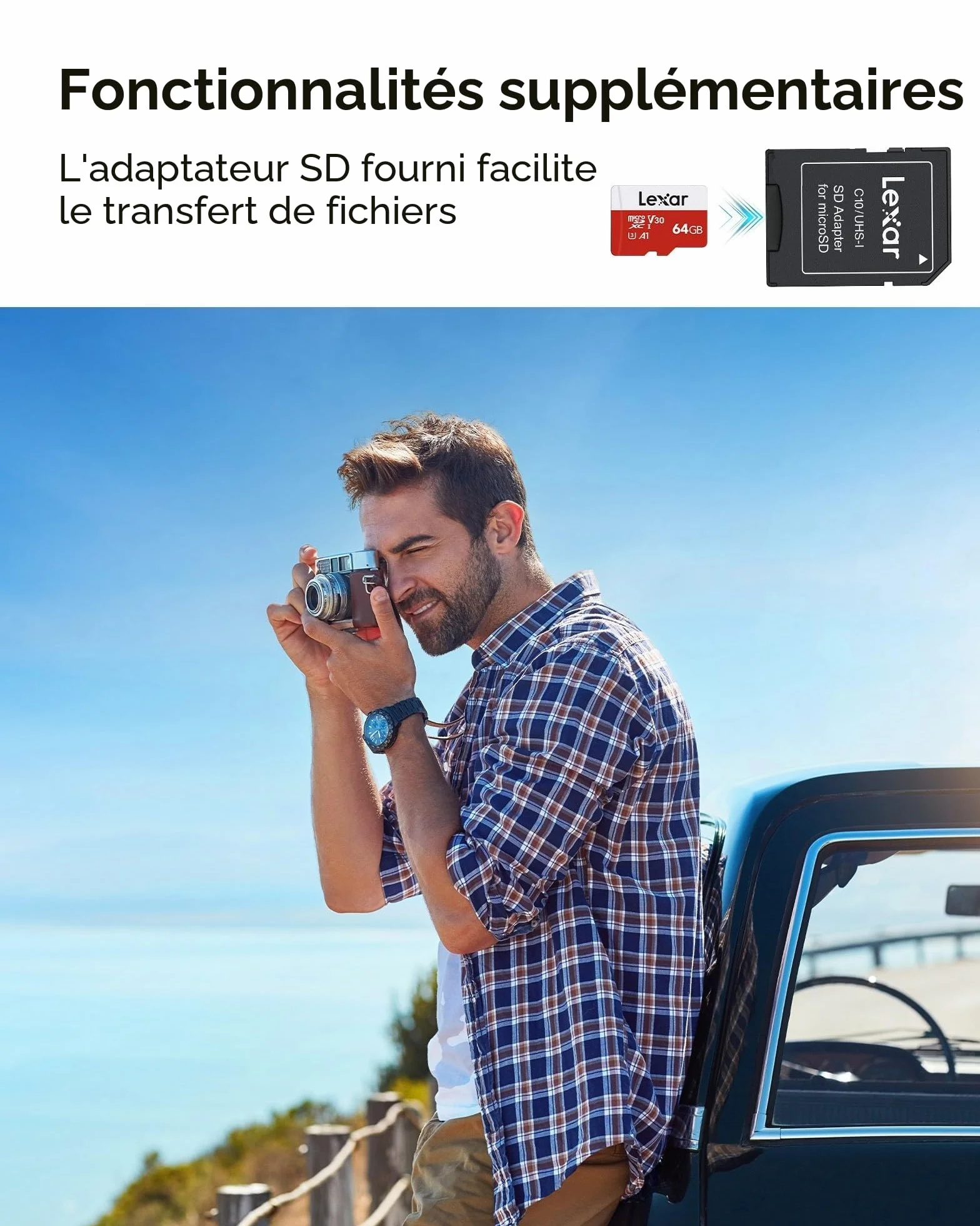 Lexar Carte Micro SD 64 Go, Microsdxc TF 100 Mo/s A1 U3 C10 V30 pour Caméra Téléphone Switch
