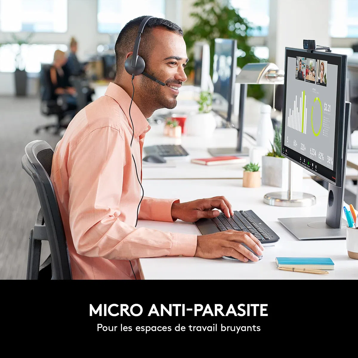 Logitech H340 Casque Micro Filaire, Ecouteurs Stéréo avec Micro Rotatif Anti-Parasites, USB, PC/Mac/Portable/Chromebook - Noir
