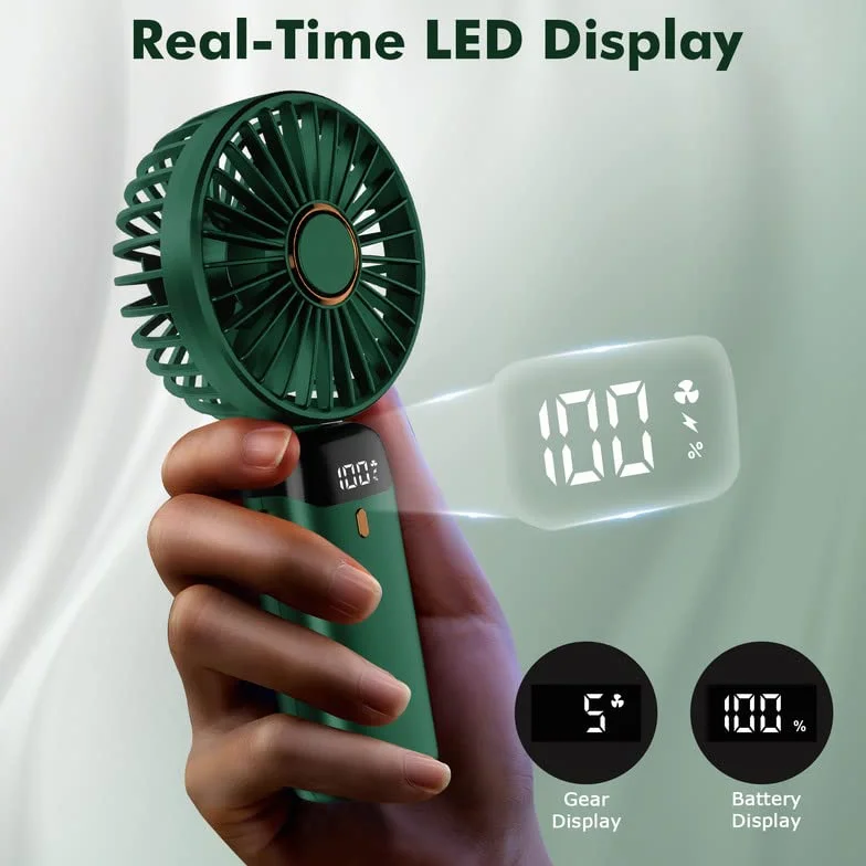 Mini ventilateur portable rechargeable par USB, 5 vitesses avec cordon et base, batterie intégrée de 4200 mAh, pliable pour bureau, extérieur, maison, école