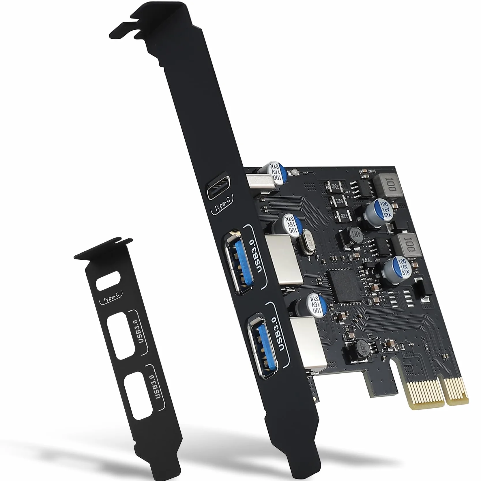 Carte PCIe USB 3.0 avec Power Delivery 20W, 3 Ports (1x Type-C, 2X Type-A) Carte d'Extension pour PC de Bureau Compatible Windows et Mac