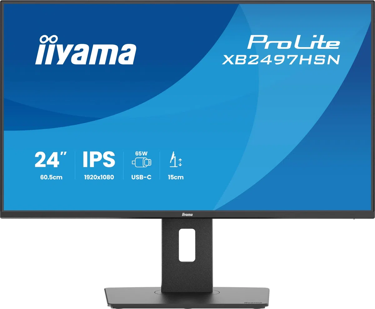 Ecran iiyama XB2497HSN-B1, 23,8" Slim, IPS, 1920x1080 @100Hz, 1ms. 350cd, HDMI, DP,USB-C, USB-C Dock, USB HUB (2x3.0; 2xC 7,5W), RJ45, Haut-parleurs,Pied réglable, TCO, i-Style Colour, Garantie 5