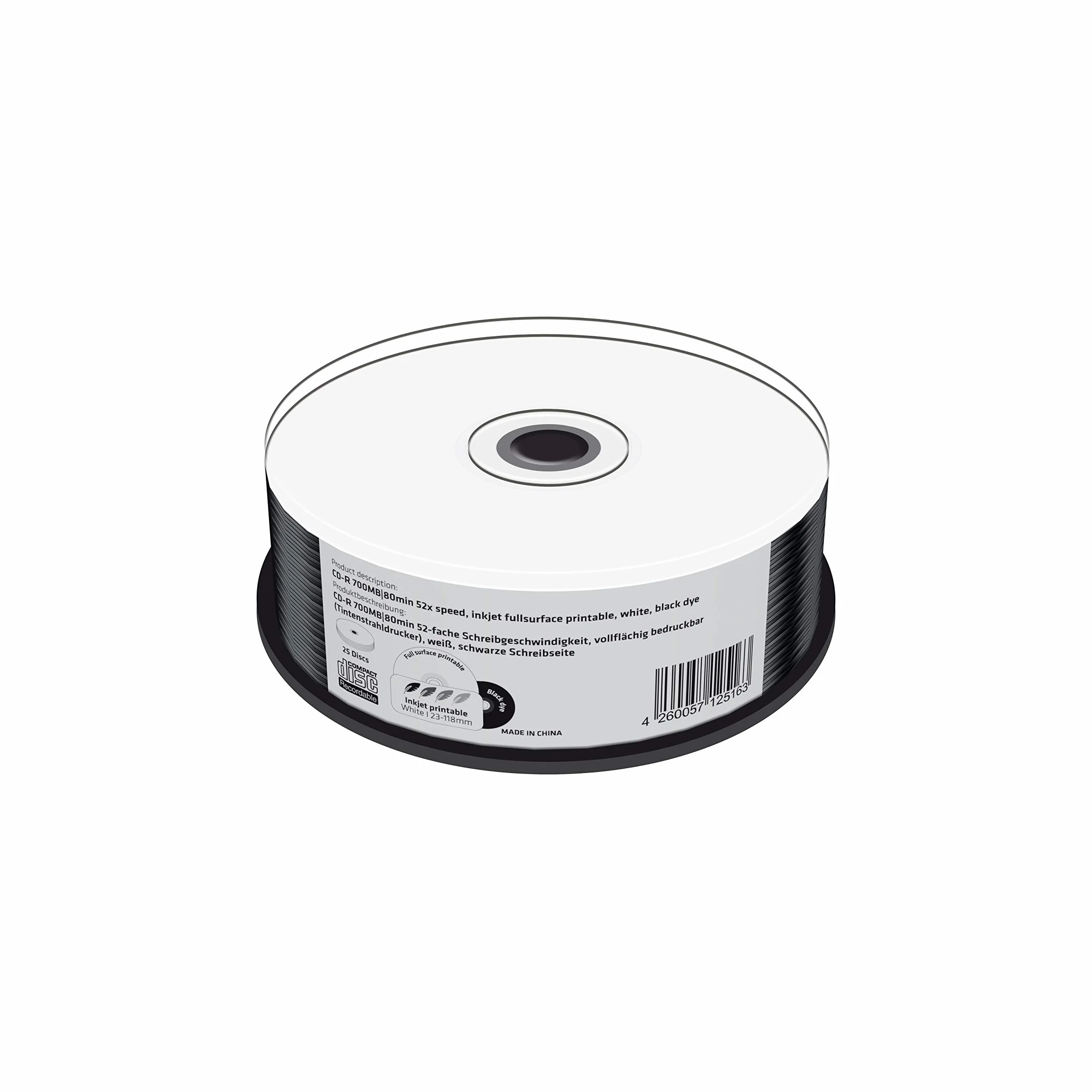 MediaRange CD-R Imprimable, Surface Noire, 52x, 25 pièces en boîte à gâteau