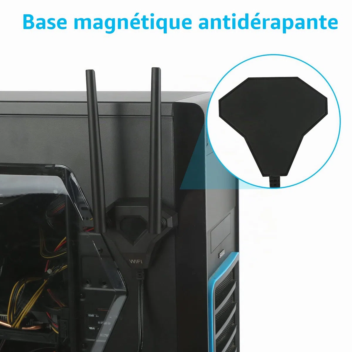 WiFi Antenne Double Bande 8 dBi 2,4 GHz 5 GHz 5,8 GHz Adaptateur RP-SMA avec Base magnétique Compatible avec Carte de caméra de Surveillance Wi-FI PCI sans Fil Routeur Bluetooth TP-Link Dlink