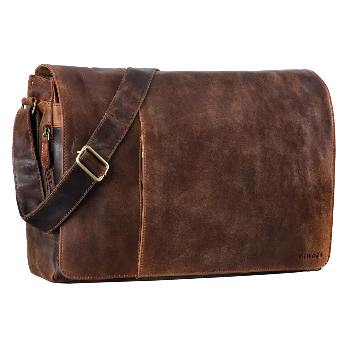 STILORD Maximus Sac XXL en Cuir - Grand Sacoche pour Ordinateurs 17, 18, 19 et 21 Pouces - Porte-Documents, Cartable et Sac Bandoulière en Cuir Véritable Couleur:Marron - foncé pâle