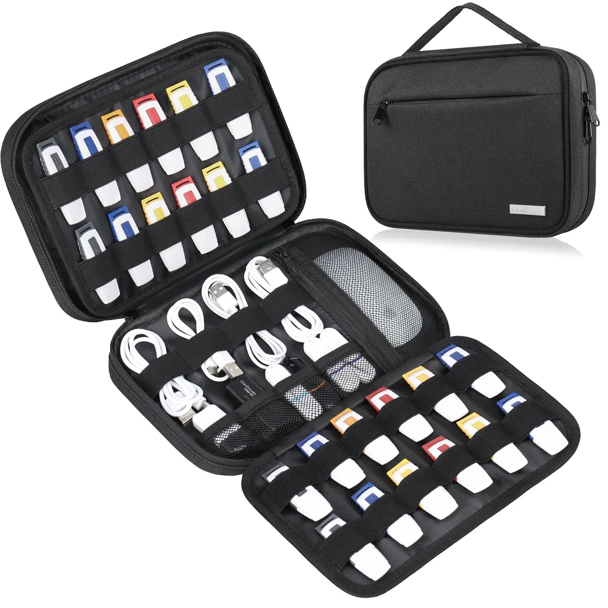 Lacdo Boîtier de Clé USB Support de Clé USB Sac de Rangement pour SanDisk/SamData/Samsung Lecteurs Flash USB Jump Drive Memory Stick, Carte SD, Câbles, Noir