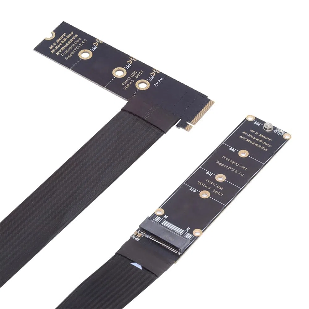 NGFF M-Key NVME Câble d'extension PCI Express mâle vers femelle 30 cm coudé à 90 degrés PCI-E 4.0 pour carte mère SSD 2230/2242/2260/2280
