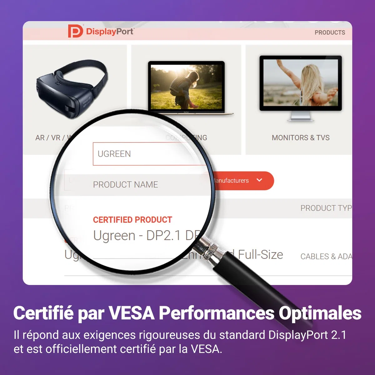 UGREEN Câble DisplayPort 2.1 Certifié VESA Câble DP vers DP 2.1 Supporte 16K 30Hz 8K 60Hz 4K 240Hz 40Gbps HDR HDCP 3D HDR Nylon Tressé Compatible avec Laptop Moniteur Gaming HDTV Projecteur (1M)