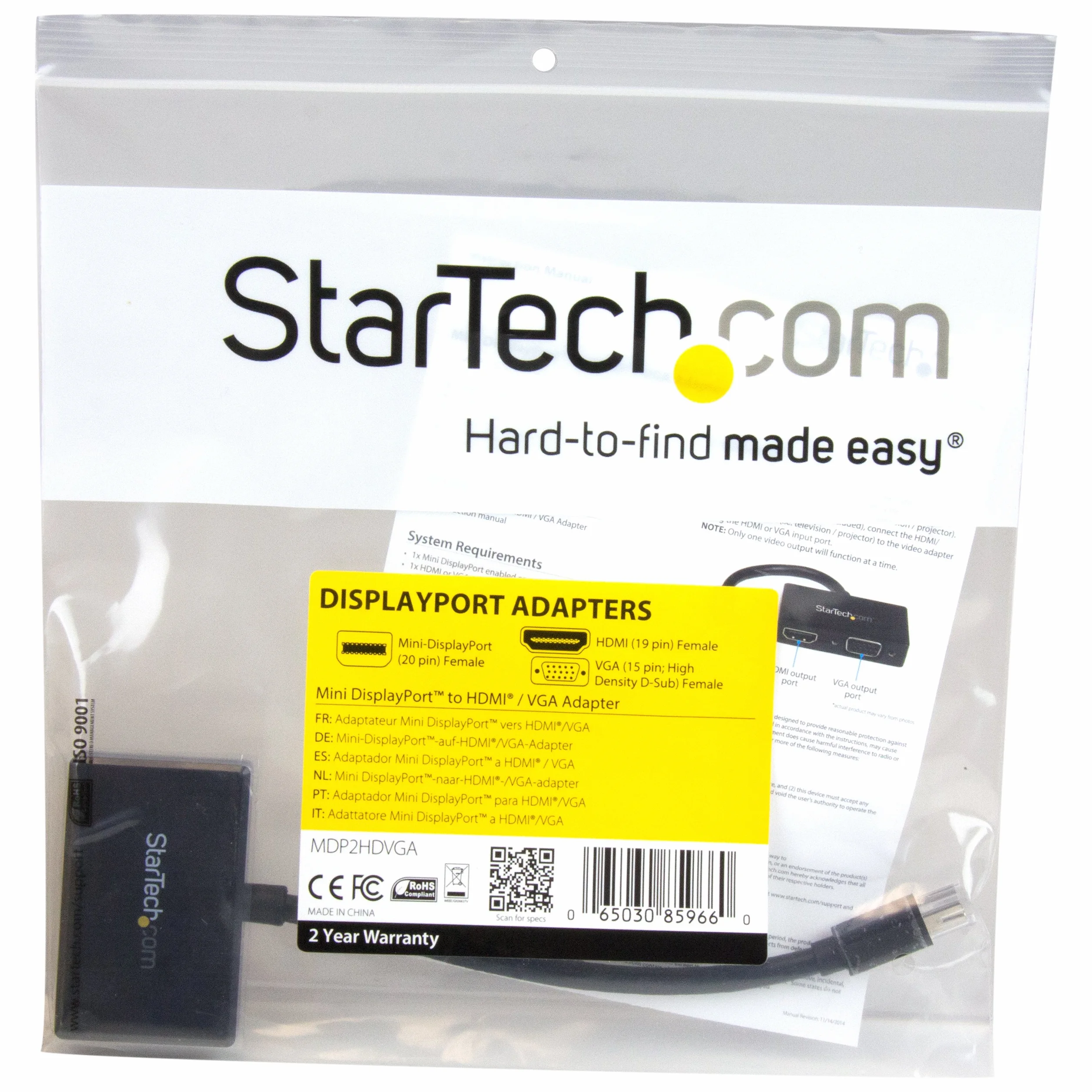 StarTech.com Adaptateur de Voyage Audio-Vidéo : Convertisseur 2 en 1 mDP vers HDMI et VGA - Dongle Hub Répartiteur Convertisseur Port Mini DP vers HDMI VGA (MDP2HDVGA)