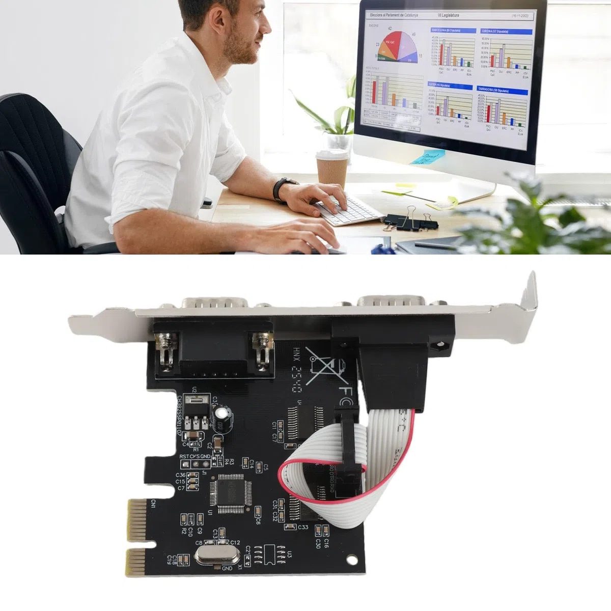 Carte de Port Série PCI Express RS 232 DB9 à 2 Ports, Carte D'extension Série PCIE avec Puce ASIX AX99100 pour pour Linux, Carte Contrôleur Hôte Série PCIE X1 pour