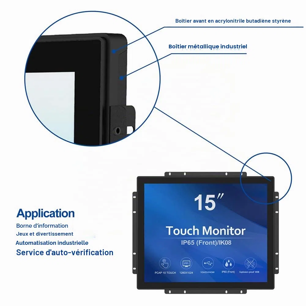 GreenTouch Moniteur LCD à écran Tactile à Cadre Ouvert 15 Pouces - PCAP capacitif -1024x768-5:4-Noir