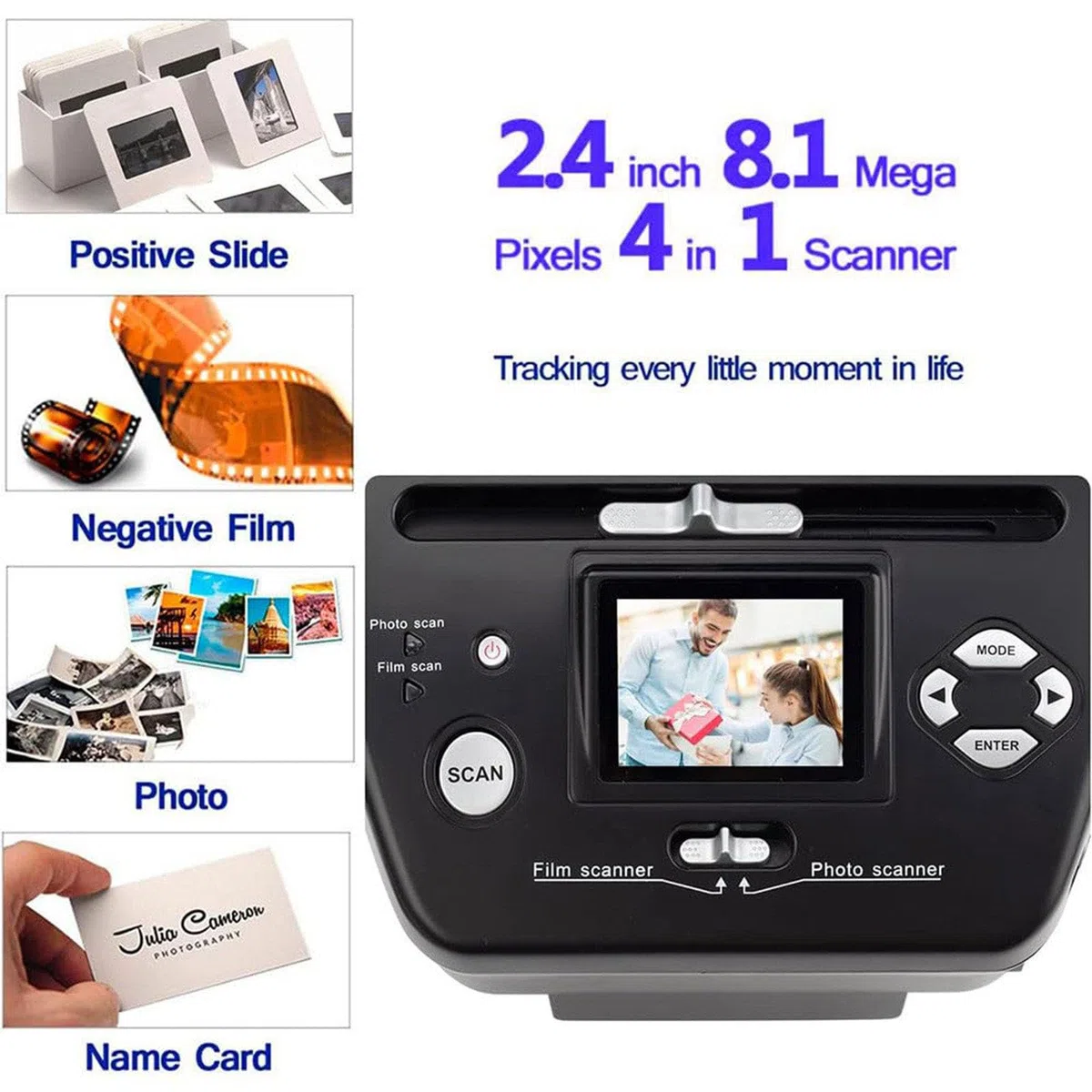 Scanner de Photos/Cartes de Visite/Film, Scanner numérique (3 * 5/4 * 6/5 * 7 Photos Papier), Scanner négatif + Logiciel Ocr de tri de Cartes de Visite