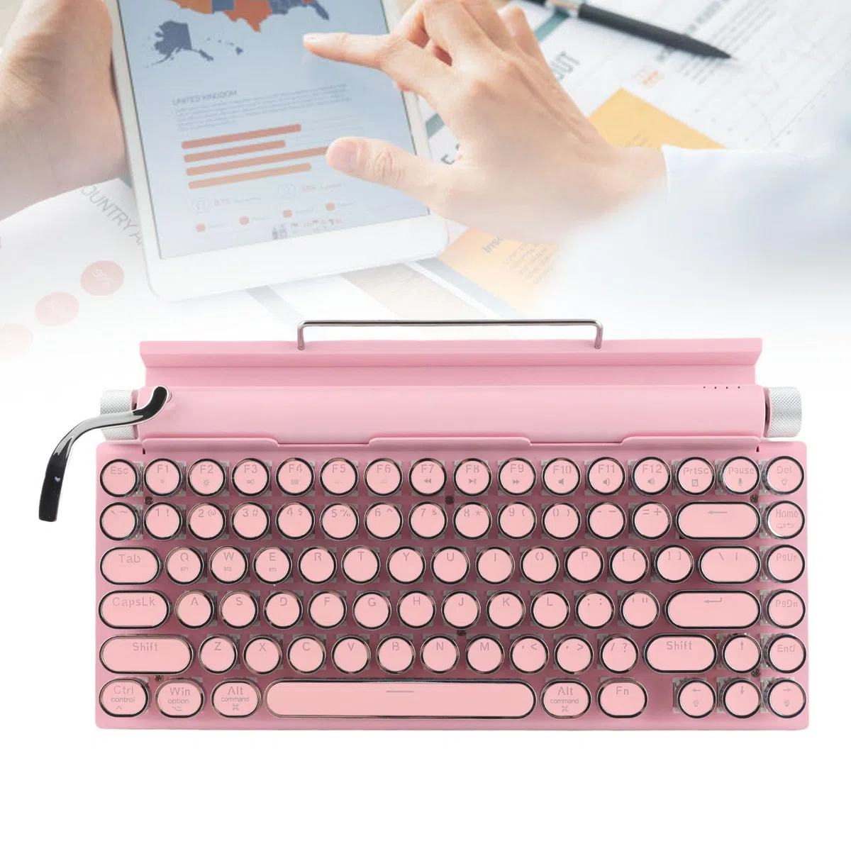 Bewinner Clavier de Machine à Écrire Rétro, 83 Touches Clavier Mécanique sans Fil Bluetooth 5.0, Connexion Multi-appareils pour PC/Ordinateur Portable/Tablette/Téléphone
