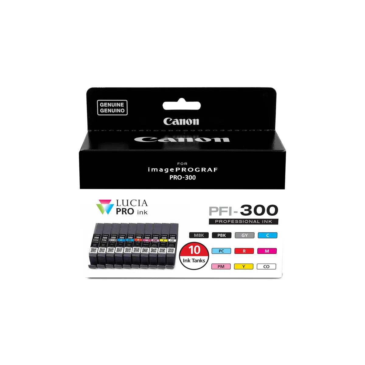 Canon Encre PFI-300 Lucia Pro, 10 Cartouches d'Encre Réservoirs, Compatible avec Imprimante imagePROGRAF PRO-300, Multicolore, Standard (4192C007)