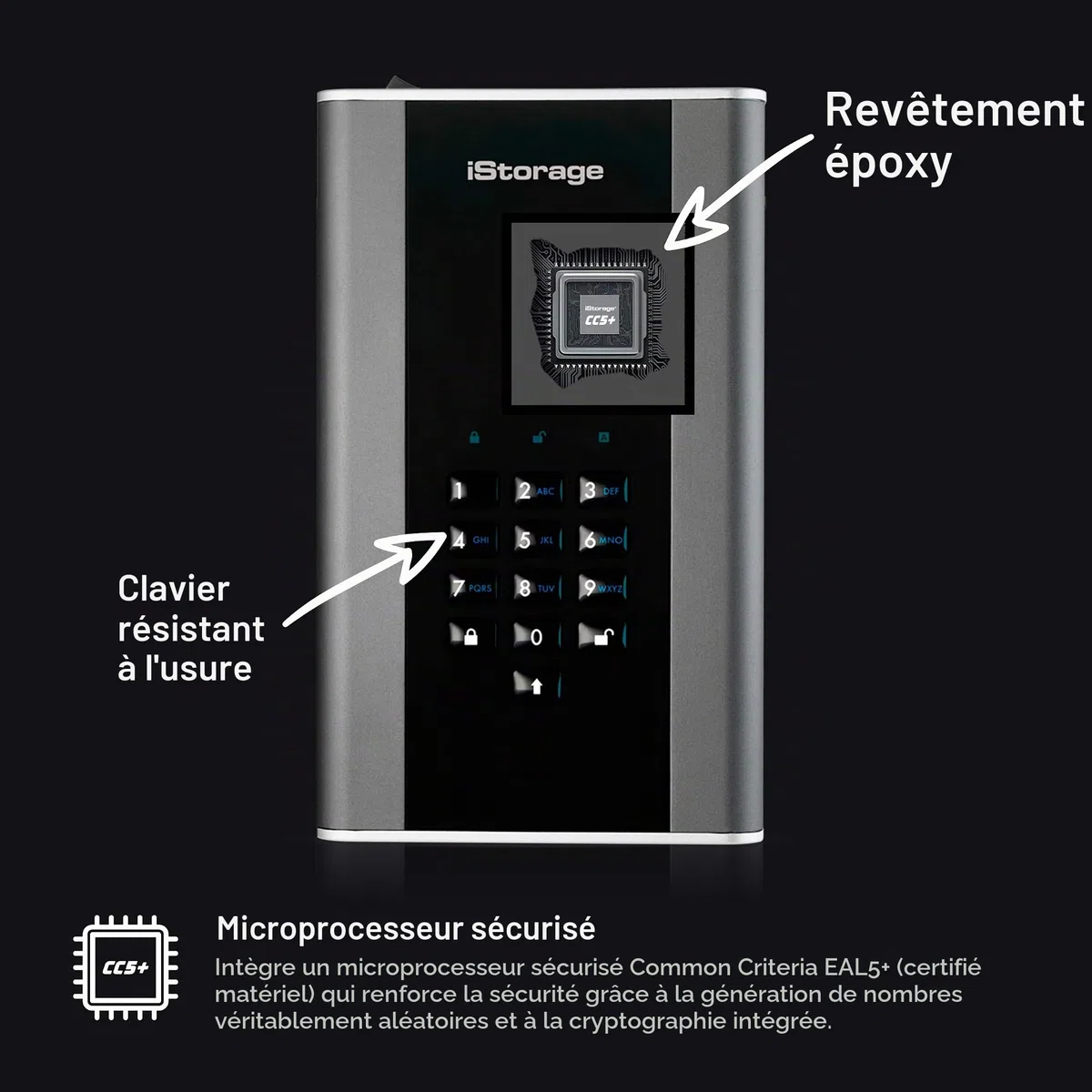 iStorage diskAshur DT2 1 To - Disque dur de bureau crypté sécurisé - FIPS Level-2 - Protégé par mot de passe - Résistant à la poussière et à l'eau
