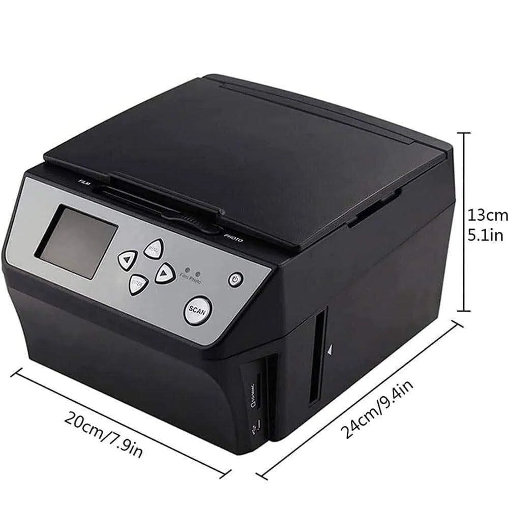 Scanner multifonction USB (film/diapositive/photo), conversion de films 135 et 110 mm/diapositives 35 mm + photo/document/carte de visite en fichiers JPG numériques HD 22 MP + écran LCD 5 pouces