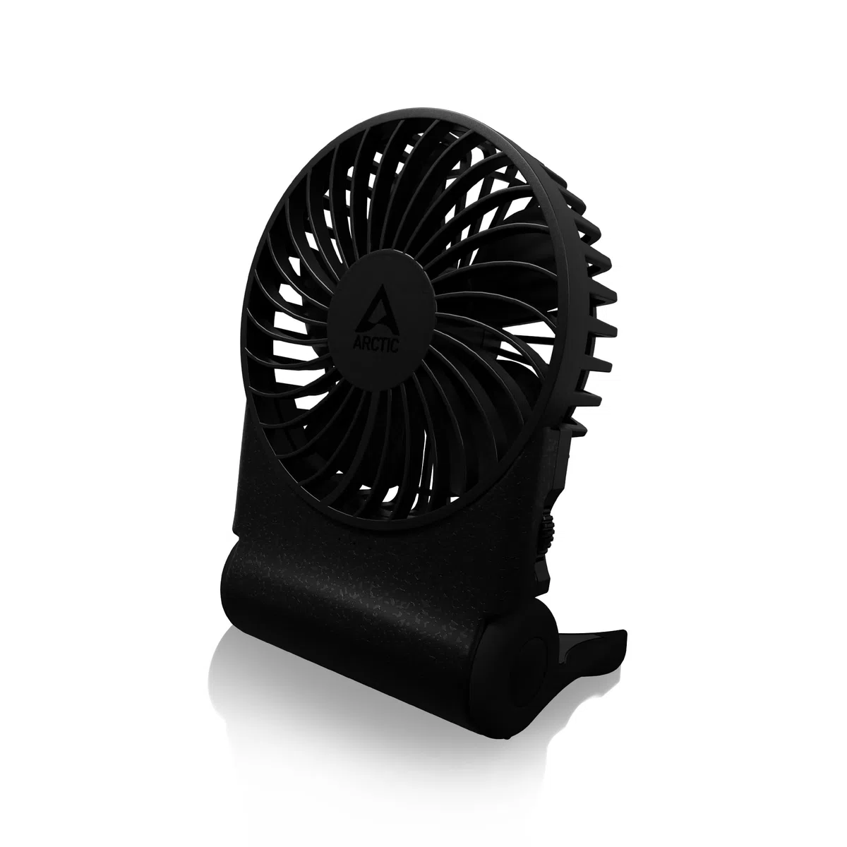 ARCTIC Summair 2Go (Black) - Ventilateur de Poche Rechargeable avec Support, Vitesse Infiniment Variable, Temps de Fonctionnement de 4 à 77 h, Connexion USB-C (incluse Câble USB-A) - Noir