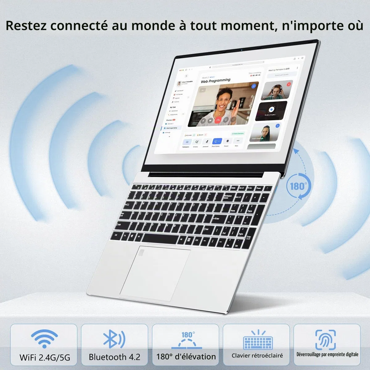 Ordinateur Portable 15,6 Pouces, Win 11 PC Portable 16Go RAM DDR4 512Go SSD, Celeron N95 CPU, Clavier Rétro-éclairé/Déverrouillage Empreinte, 1080P Écran Laptop, Mini-HDMI+USB3.0+BT4.2+Webcam
