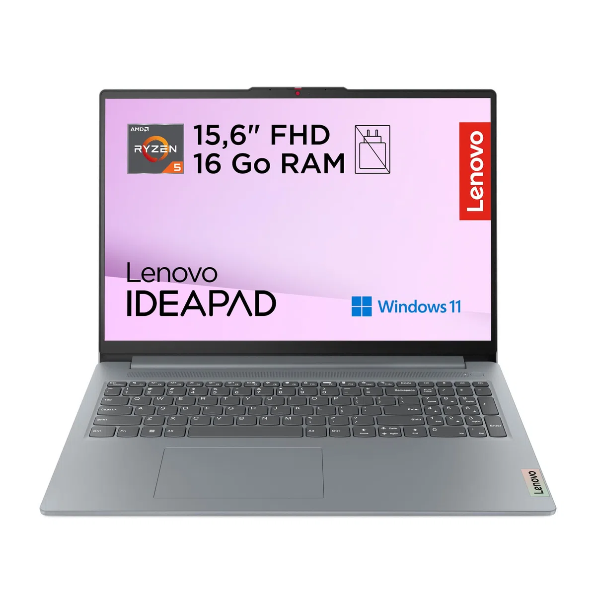 Lenovo IdeaPad Slim 3 15AMN8 - Ordinateur Portable 15.6'' FHD (AMD Ryzen 5 40, RAM 16Go, SSD 512Go, AMD Radeon 610M Graphics, Windows 11 Home) Clavier AZERTY Français Non rétroéclairé - Gris