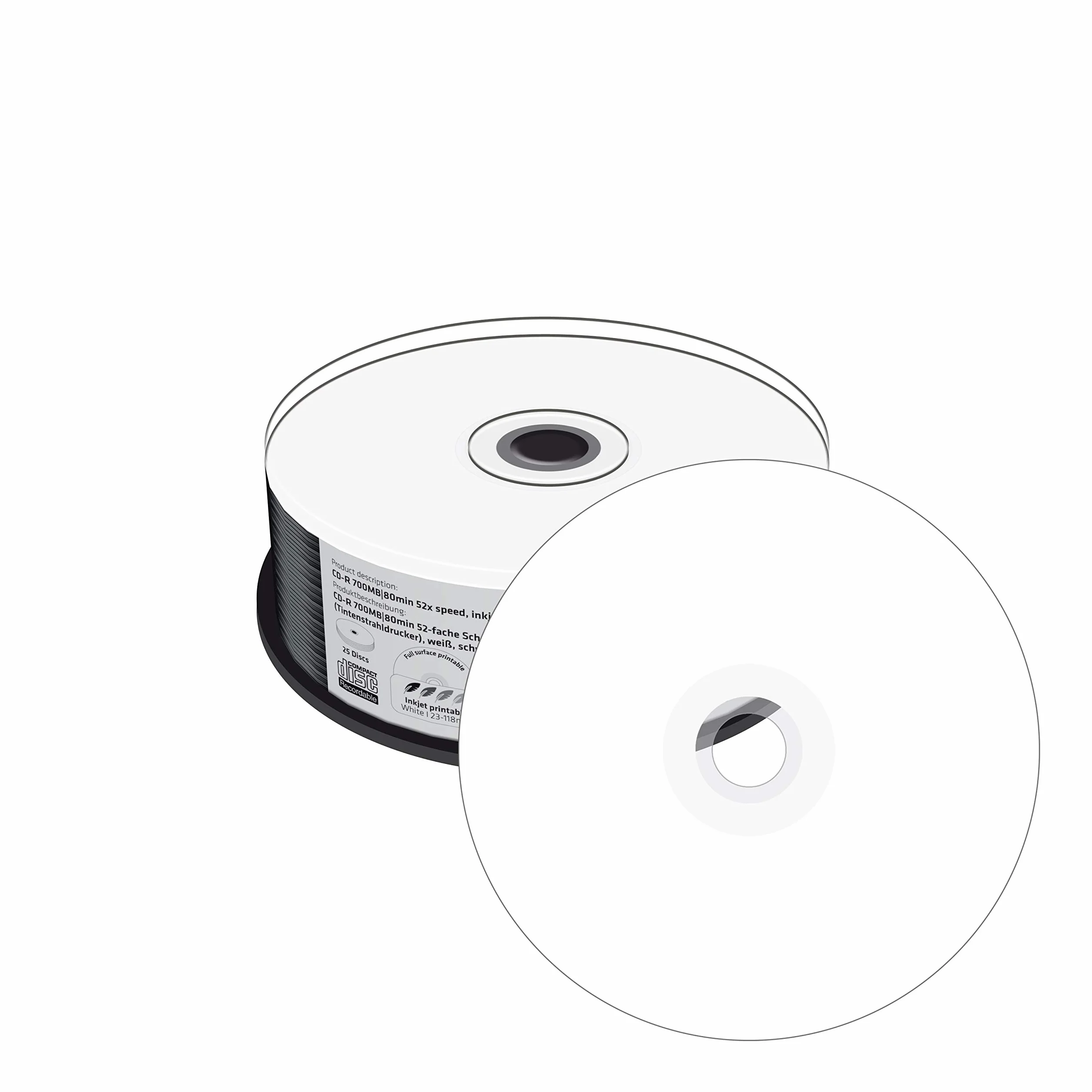 MediaRange CD-R Imprimable, Surface Noire, 52x, 25 pièces en boîte à gâteau