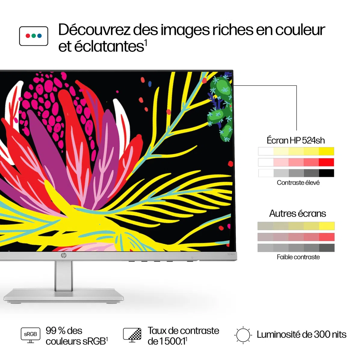 HP 524sh Écran 23.8" 100Hz 5ms Full HD IPS réglable en Hauteur (1920 x 1080 Pixels, antireflet, 300 nits, écran inclinable) Noir
