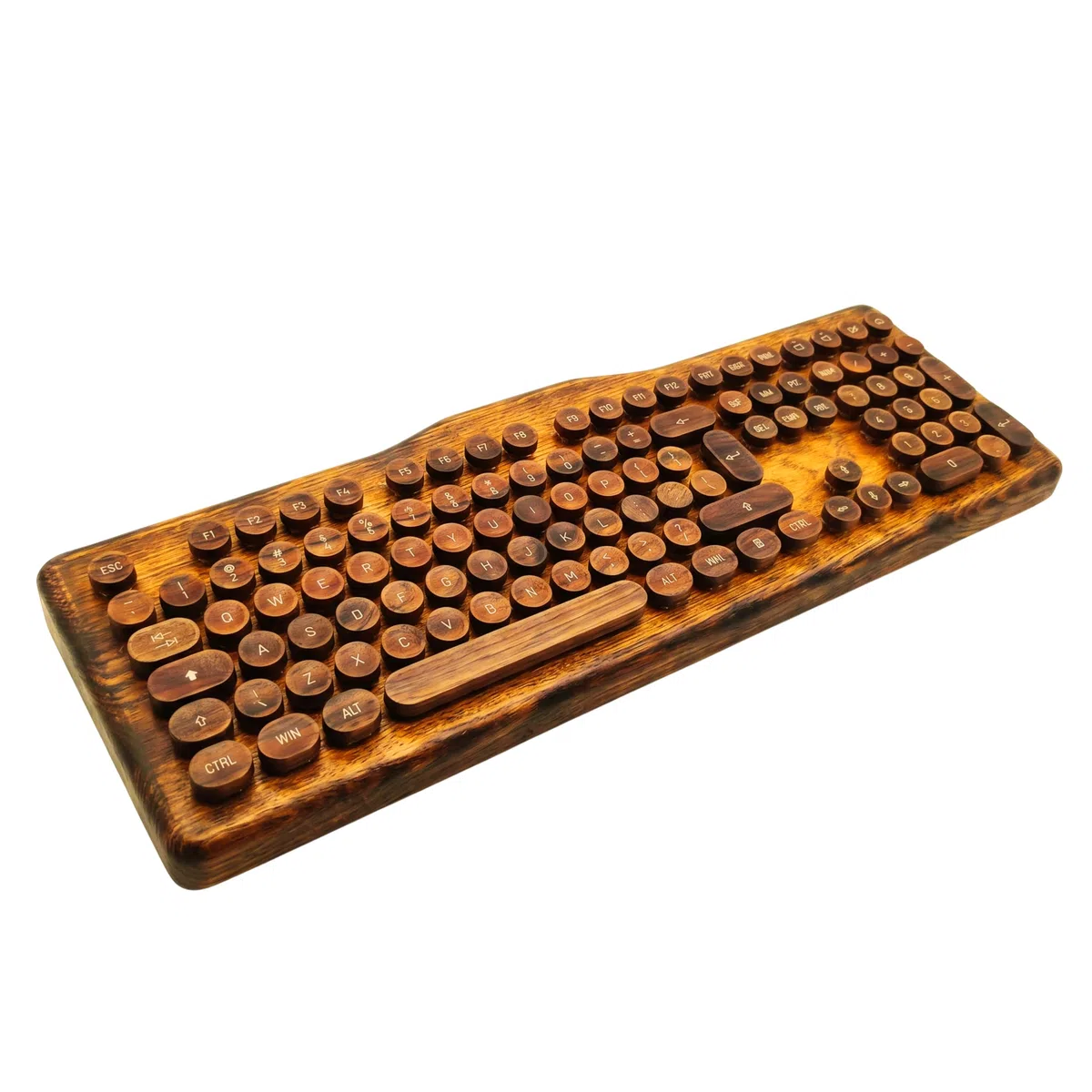 Générique Clavier en Bois de Cerisier, Style Machine à Écrire, Touches Rondes Mécaniques Silencieuses, Disposition AZERTY, Fait Main
